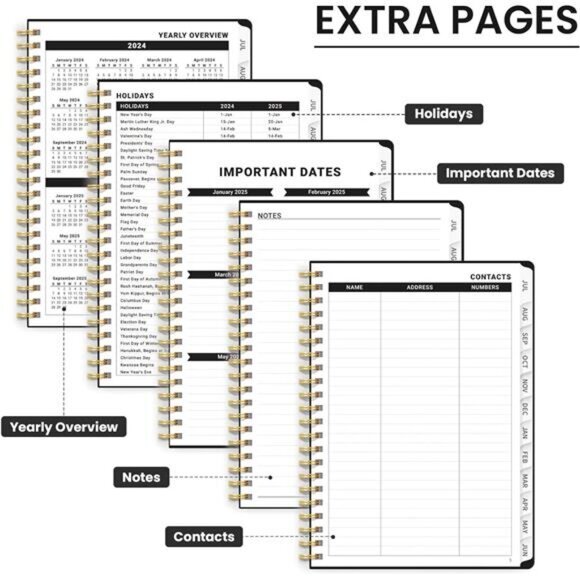 Academic Planner 2024-2025: A5 Monthly & Weekly‎ Calendar with Tabs, Black - Picture 5 of 8